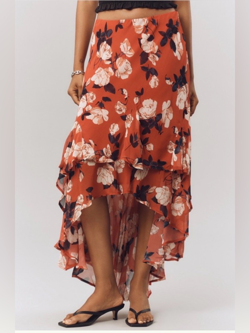 Maeve Rust Floral High-Low Ruffle Skirt Size XS - Picture 2 of 12
